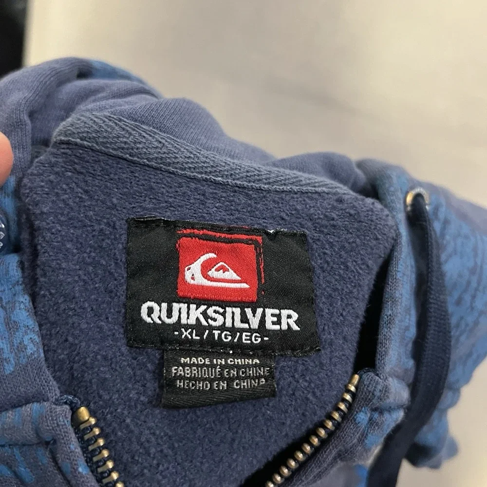 Vintage Quiksilver Hoodie Men's Size XL Blue Striped Skateboarding Surf Y2K